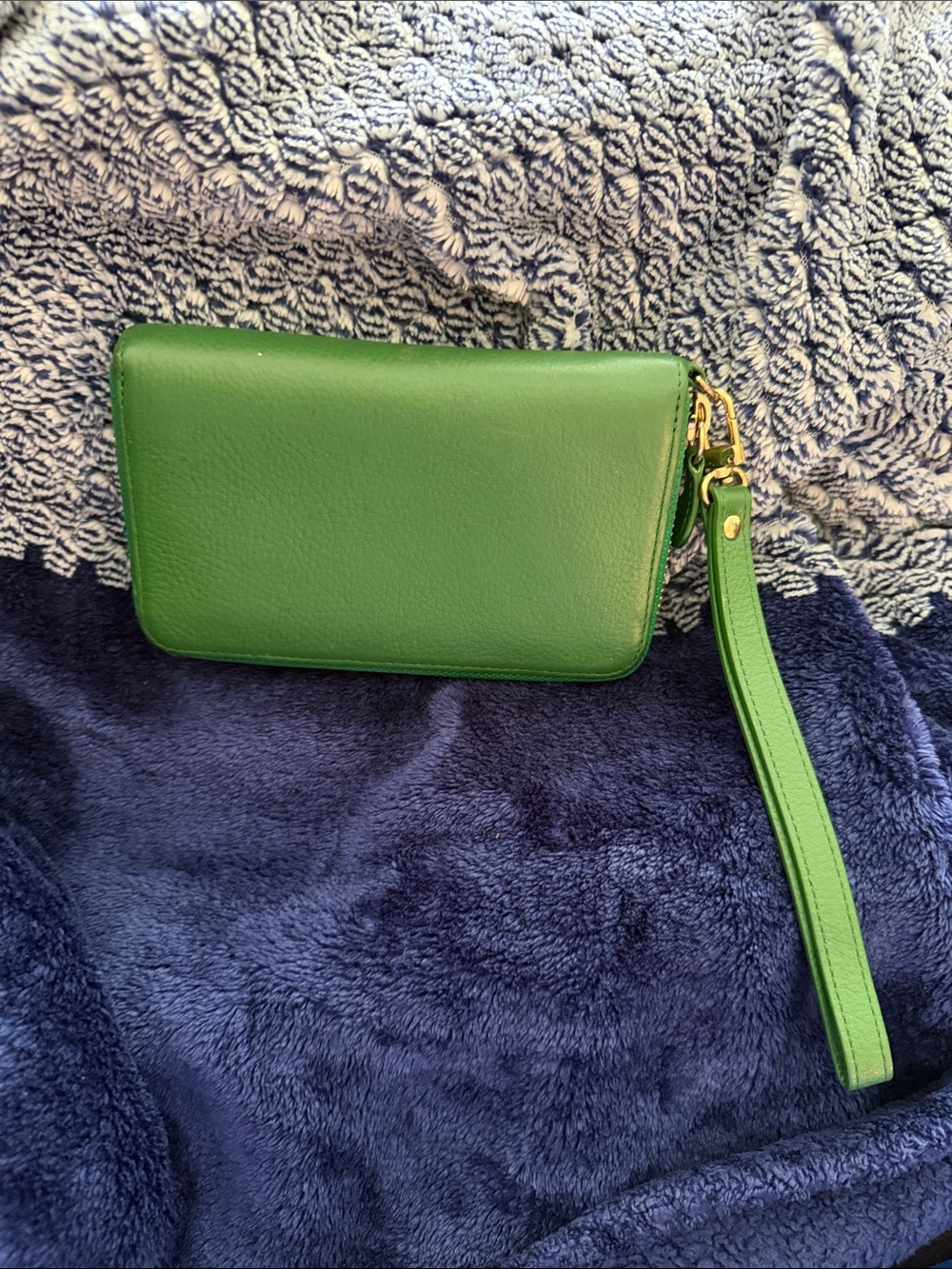 Green Leather Wristlet Clutch with Removable Strap